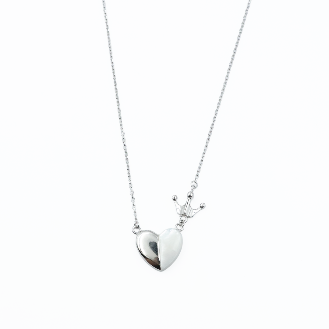 Crowned Heart Sterling Silver Chain Pendant
