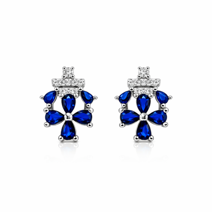 Celestique Blue Petal Halo Sterling Silver Earrings