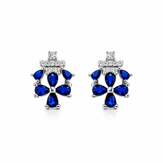 Celestique Blue Petal Halo Sterling Silver Earrings