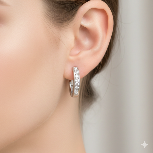 Modern Edge Bar Pavé Hoop Earrings