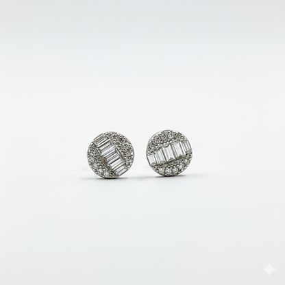 Linea Baguette Pavé Disc Sterling Silver Stud Earrings
