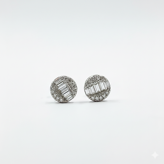 Linea Baguette Pavé Disc Sterling Silver Stud Earrings