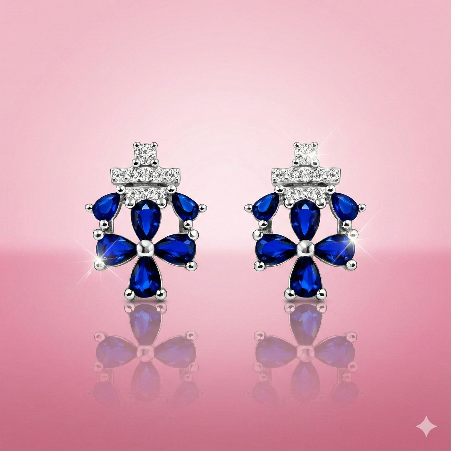 Celestique Blue Petal Halo Sterling Silver Earrings