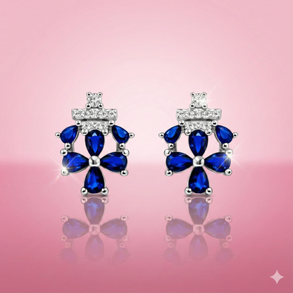Celestique Blue Petal Halo Sterling Silver Earrings