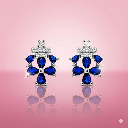 Celestique Blue Petal Halo Sterling Silver Earrings