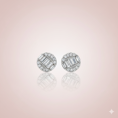 Linea Baguette Pavé Disc Sterling Silver Stud Earrings