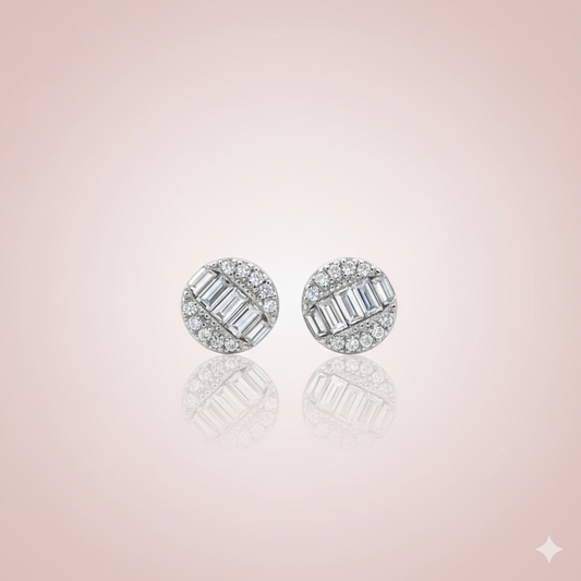 Linea Baguette Pavé Disc Sterling Silver Stud Earrings
