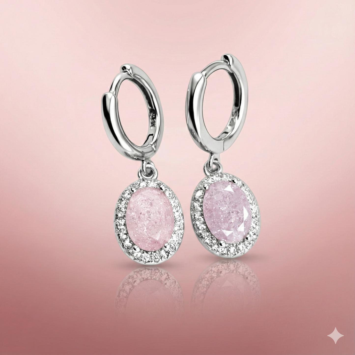 Aurelia Pink Oval Halo Sterling Silver Earrings