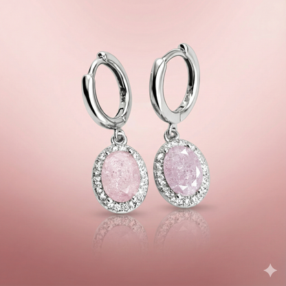Aurelia Pink Oval Halo Sterling Silver Earrings