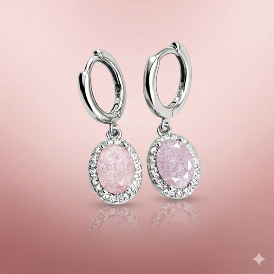 Aurelia Pink Oval Halo Sterling Silver Earrings