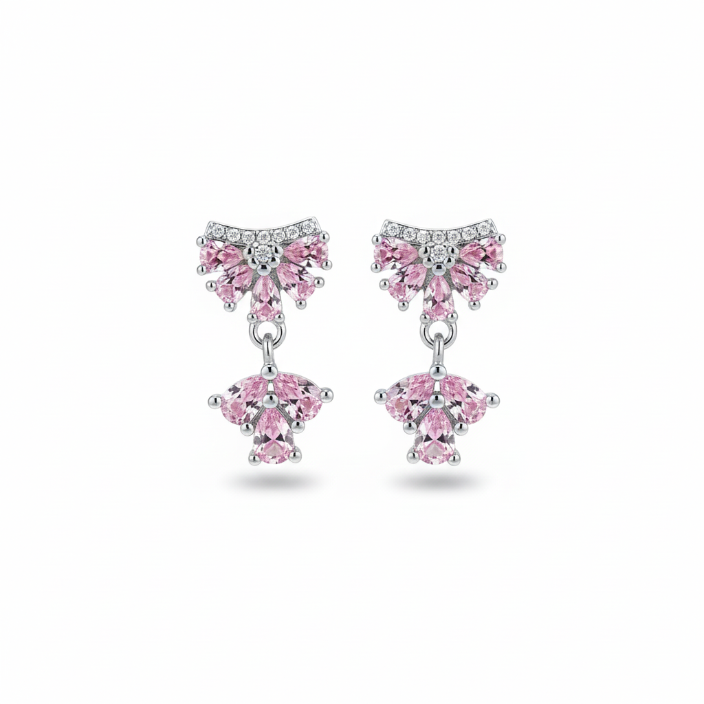 Petal Cascade Pink Sterling Silver Drop Earrings