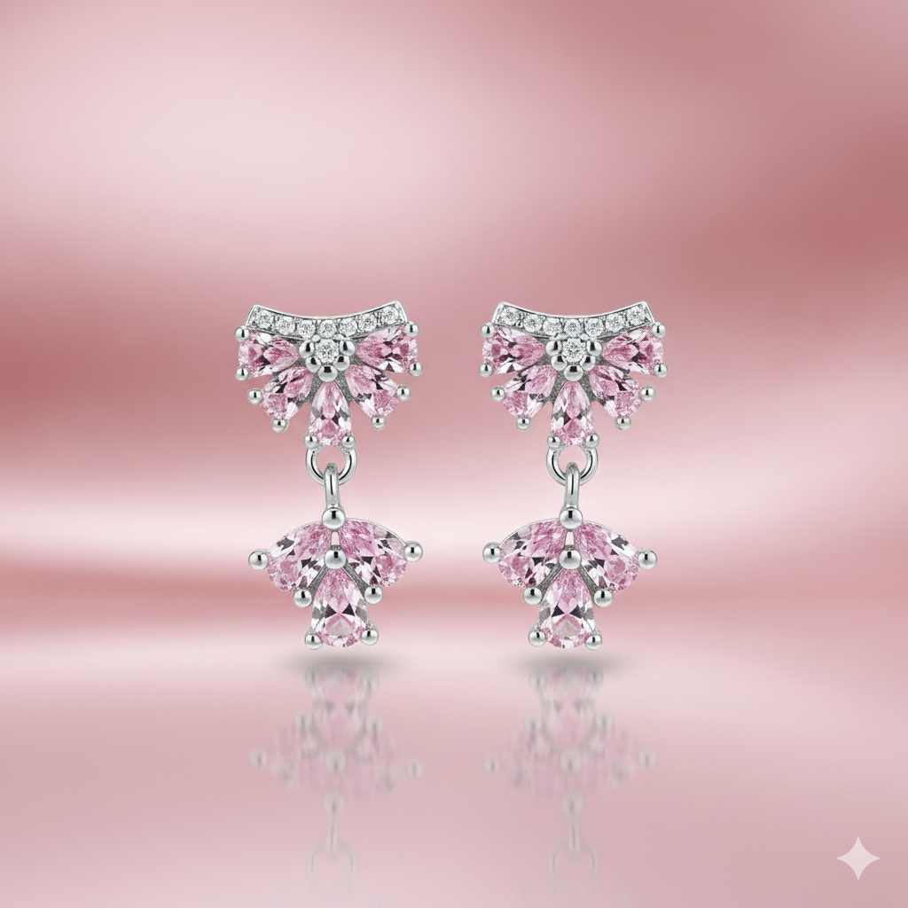 Petal Cascade Pink Sterling Silver Drop Earrings