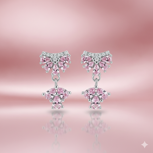 Petal Cascade Pink Sterling Silver Drop Earrings