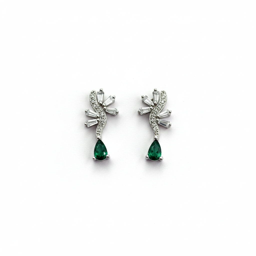 Emerald Drift Sterling Silver Stud Earrings