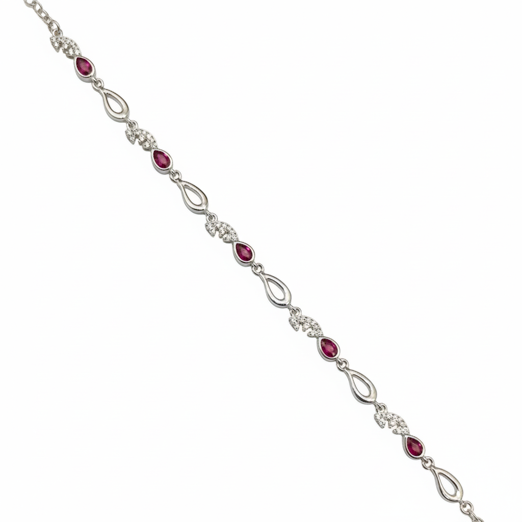 Elara Ruby Link Silver Bracelet