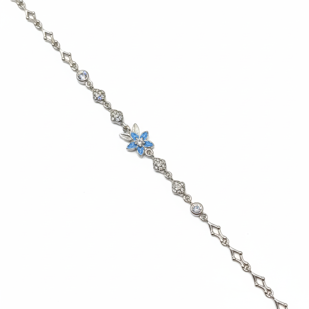 Azure Bloom Crystal Silver Bracelet