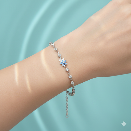 Azure Bloom Crystal Silver Bracelet