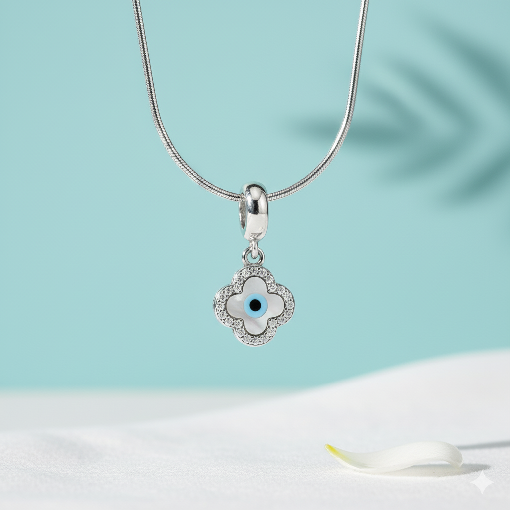 Blue Clover Evil Eye Pendant