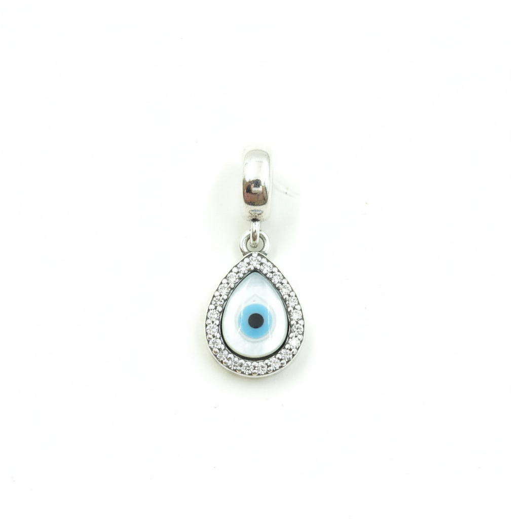 Silver Azure Tear Evil Eye Pendant