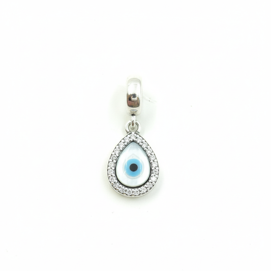 Silver Azure Tear Evil Eye Pendant
