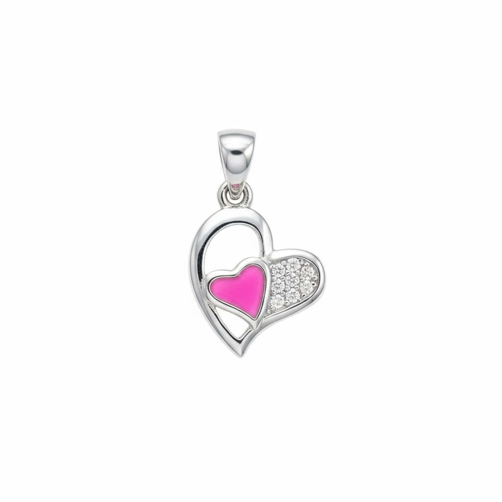 Dual Heart Glow Sterling Silver Pendant
