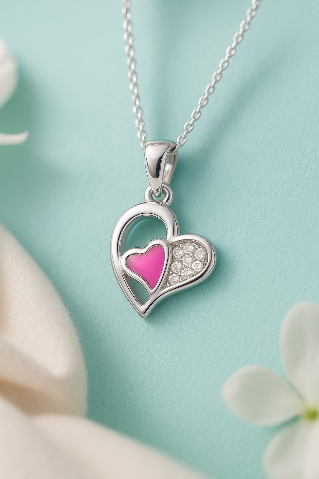 Dual Heart Glow Sterling Silver Pendant