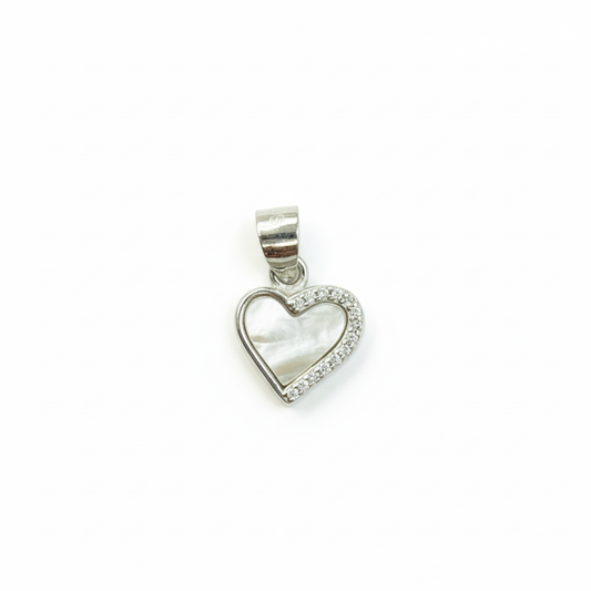 Mother of Pearl Halo Heart Pendant in Sterling Silver