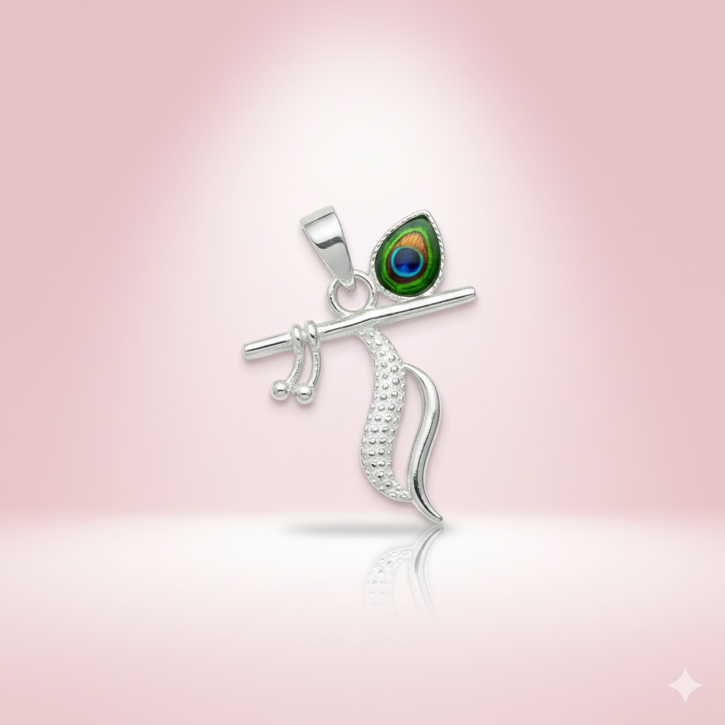 Mayur Kalash Krishna Flute 925 Silver Pendant
