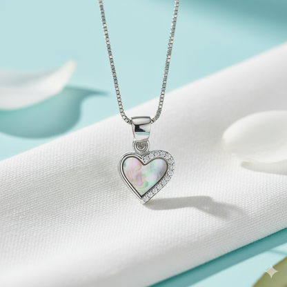 Mother of Pearl Halo Heart Pendant in Sterling Silver